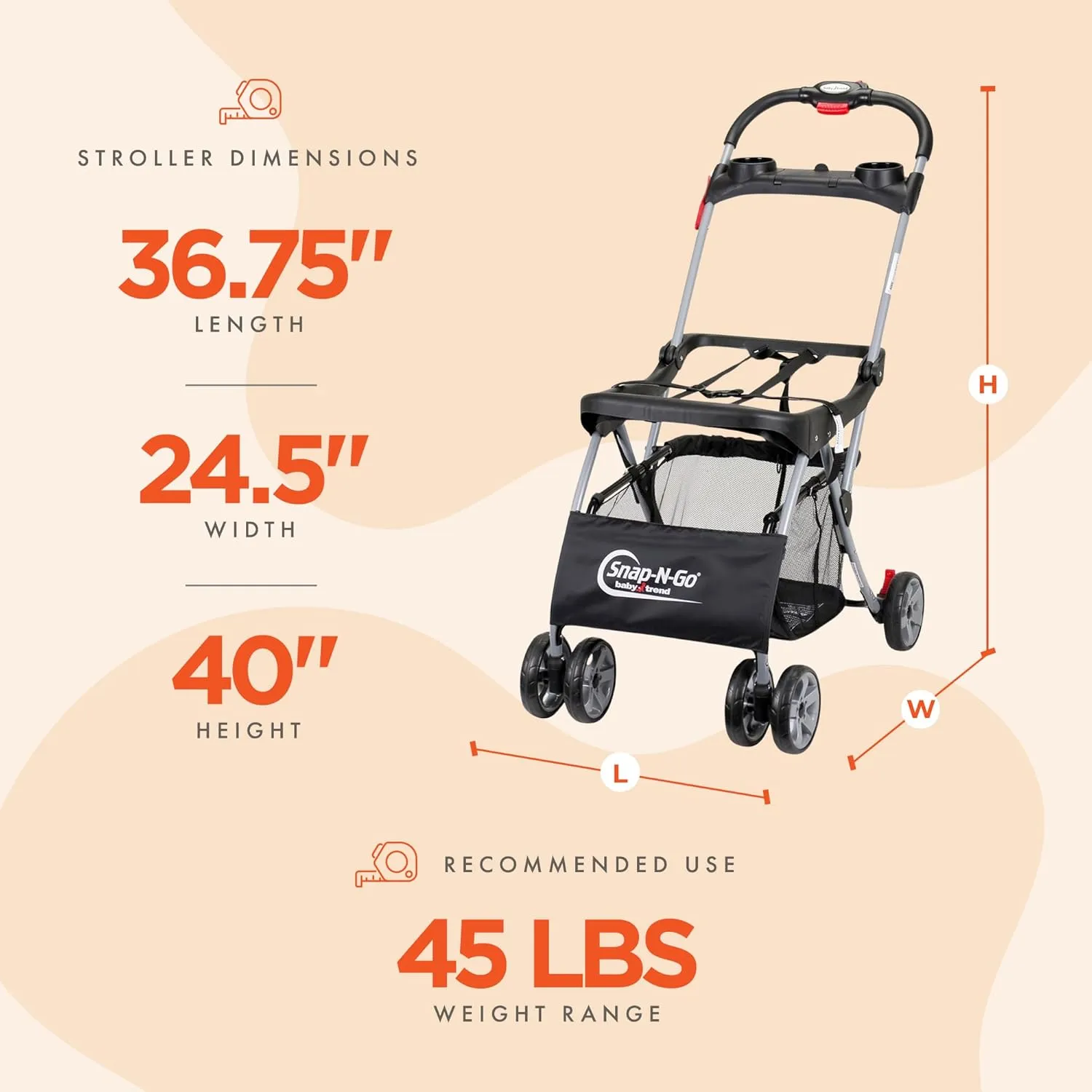 Baby Trend Snap N Go EX Polyester Lightweight Foldable Universal Single Infant Car Seat Carrier with 2 Cup Holder and Covered Compartment, Black