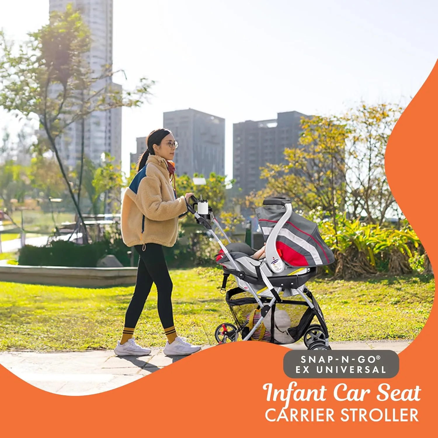 Baby Trend Snap N Go EX Polyester Lightweight Foldable Universal Single Infant Car Seat Carrier with 2 Cup Holder and Covered Compartment, Black