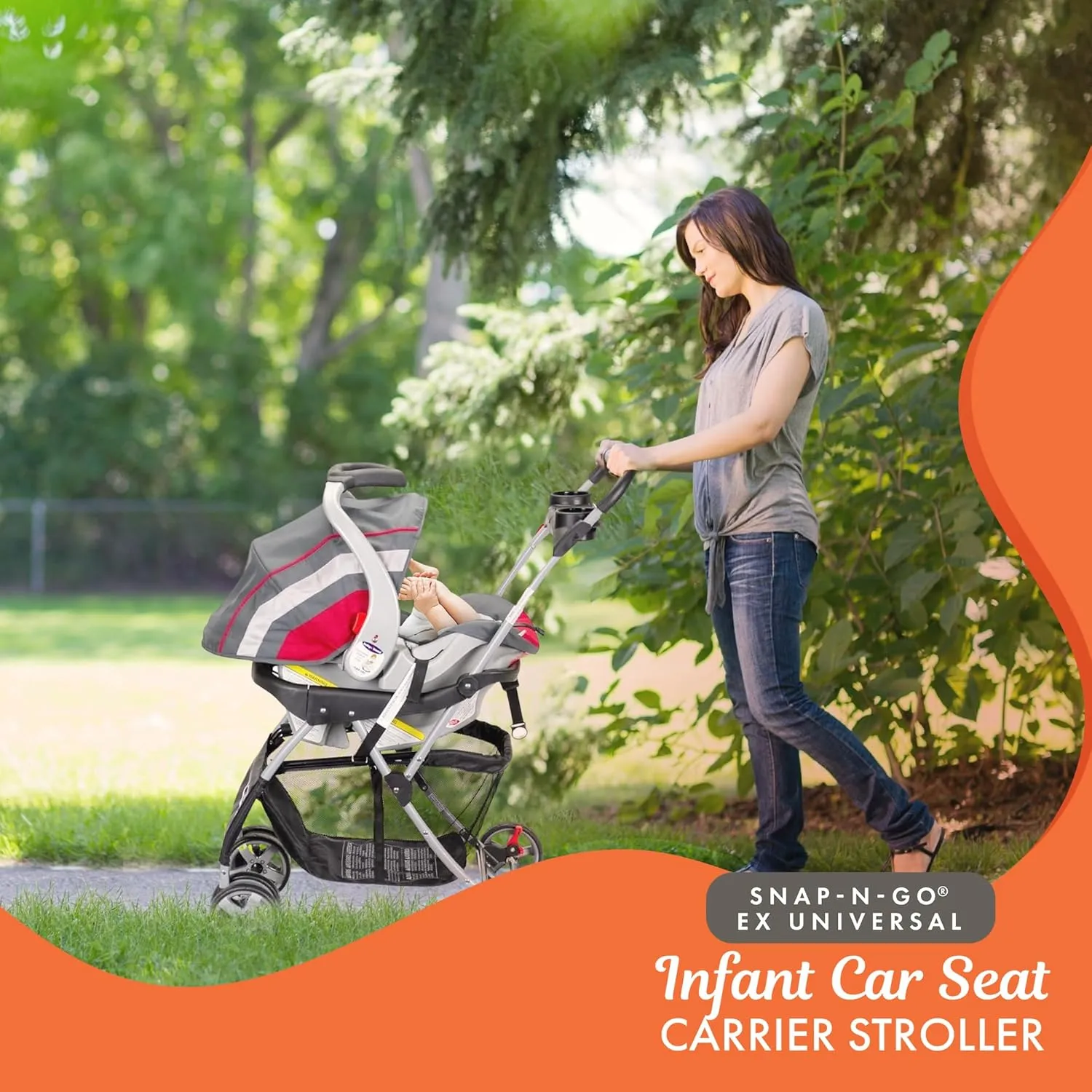 Baby Trend Snap N Go EX Polyester Lightweight Foldable Universal Single Infant Car Seat Carrier with 2 Cup Holder and Covered Compartment, Black