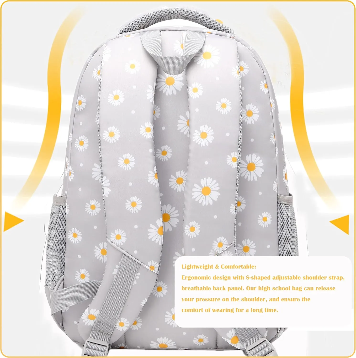 Backpack for Girls Kids Bookbag Primary School Daypack Teens Girls Bags with Lunch Box set (Daisy Black)