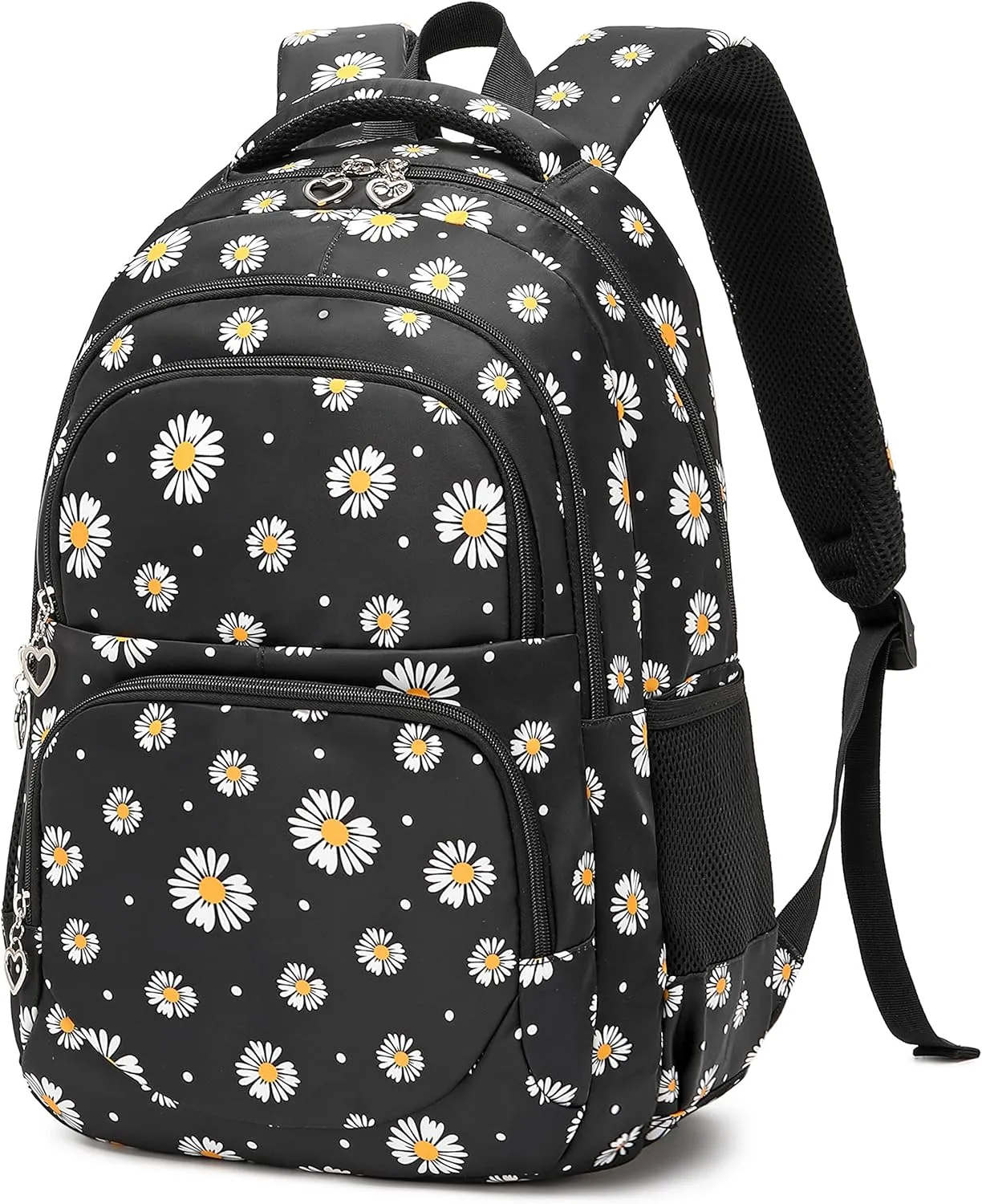 Backpack for Girls Kids Bookbag Primary School Daypack Teens Girls Bags with Lunch Box set (Daisy Black)