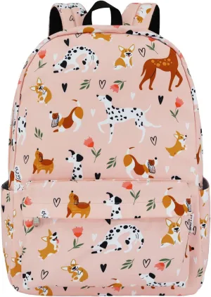 Backpack for Girls Teens Kids Middle Elementary High School College Backpacks Cute Dog Flower Student Bookbags Travel Waterproof Book Bag Laptop Back Pack