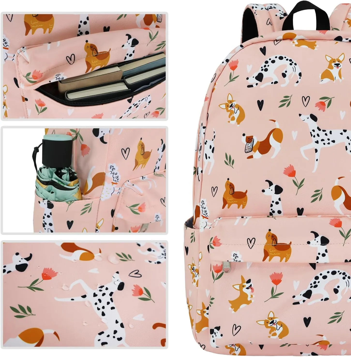 Backpack for Girls Teens Kids Middle Elementary High School College Backpacks Cute Dog Flower Student Bookbags Travel Waterproof Book Bag Laptop Back Pack
