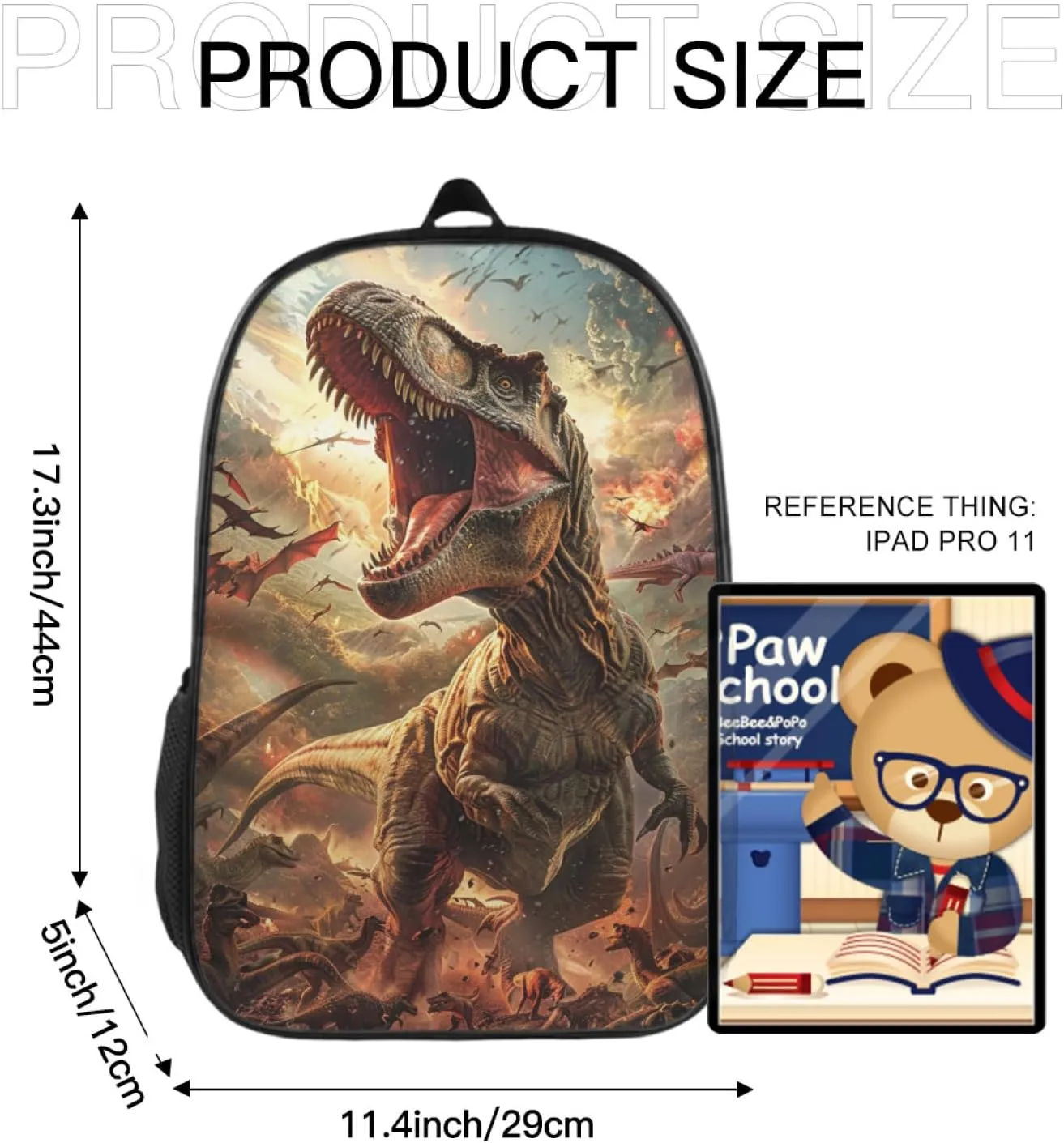 Backpack Fun Dinosaur Bookbag Women Men Black Backpack for Outdoor Sports Travel Camping Hiking Office Work Laptop Bag