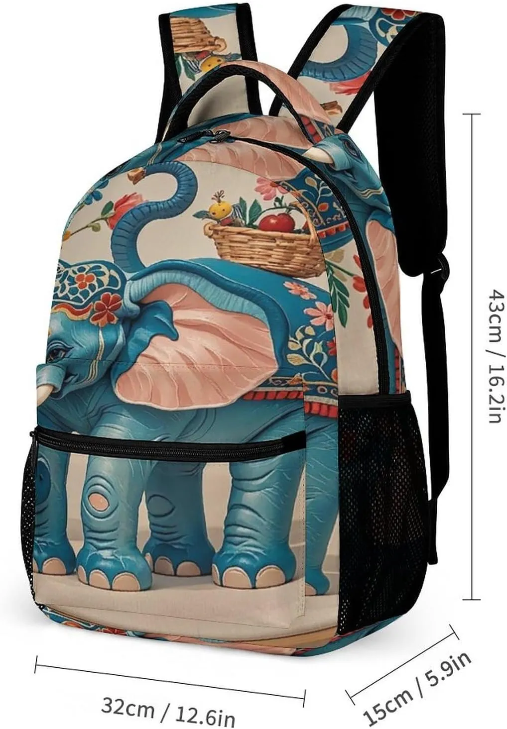 Backpack Lunch Bag Pencil Pouch Set, With Embroidered Elephant Print Lightweight & Durable 3-Piece Combo Ideal for Work, And Travel