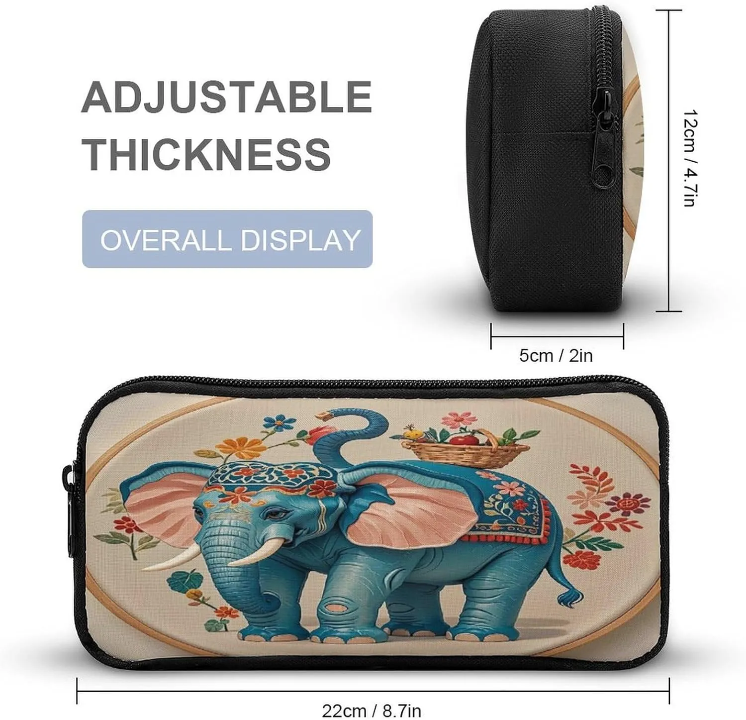 Backpack Lunch Bag Pencil Pouch Set, With Embroidered Elephant Print Lightweight & Durable 3-Piece Combo Ideal for Work, And Travel