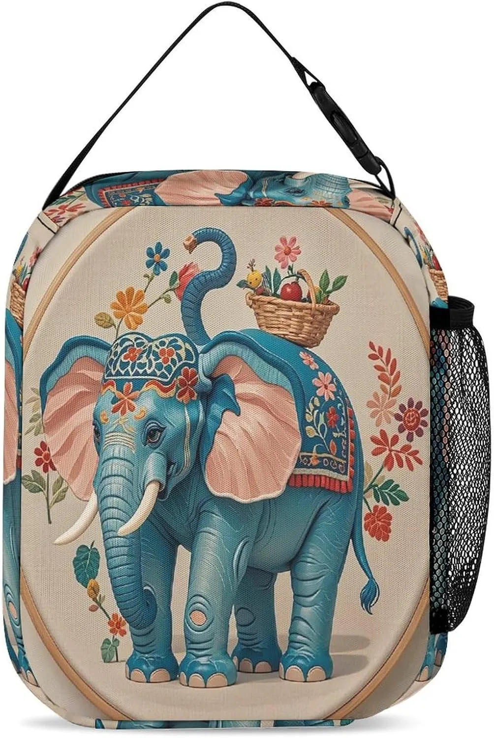Backpack Lunch Bag Pencil Pouch Set, With Embroidered Elephant Print Lightweight & Durable 3-Piece Combo Ideal for Work, And Travel