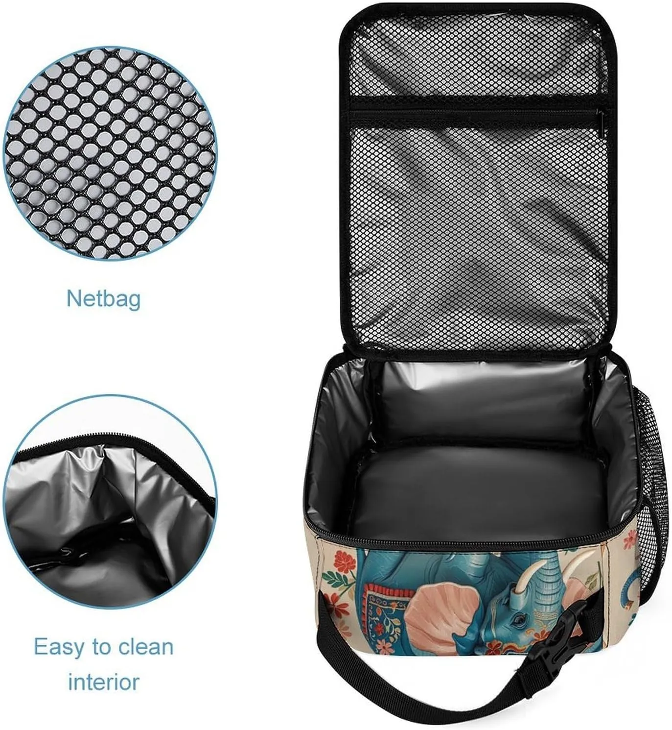 Backpack Lunch Bag Pencil Pouch Set, With Embroidered Elephant Print Lightweight & Durable 3-Piece Combo Ideal for Work, And Travel