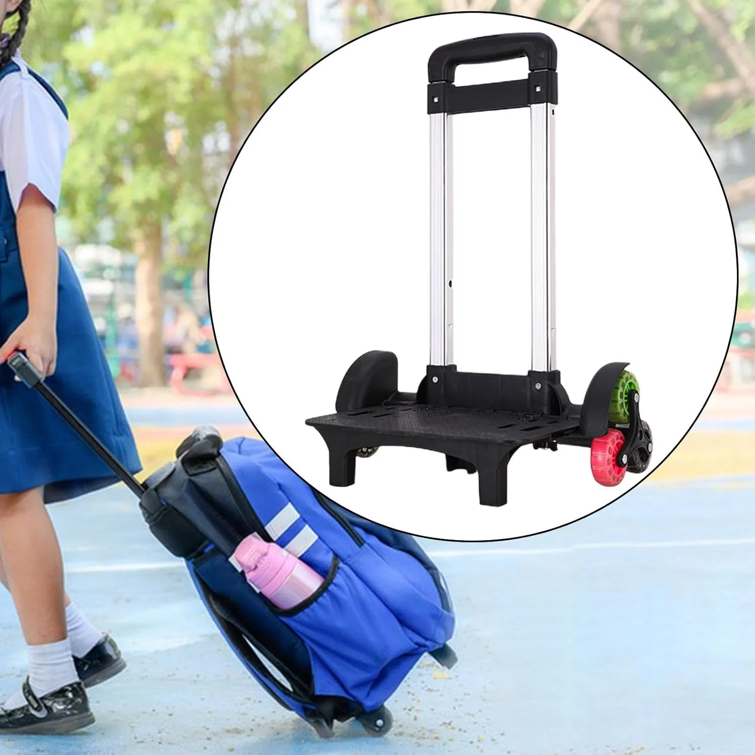 Backpack Trolley Stair Climber Folding Hand Truck 6 Wheels,Portable, Moving Cart Luggage Cart for Schoolbag Personal Travel, Black