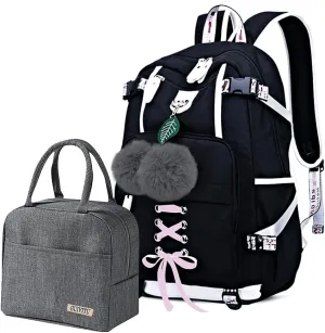 Backpacks for Girls School Bag Children Bookbag Casual Daypack with Lunch bag Set
