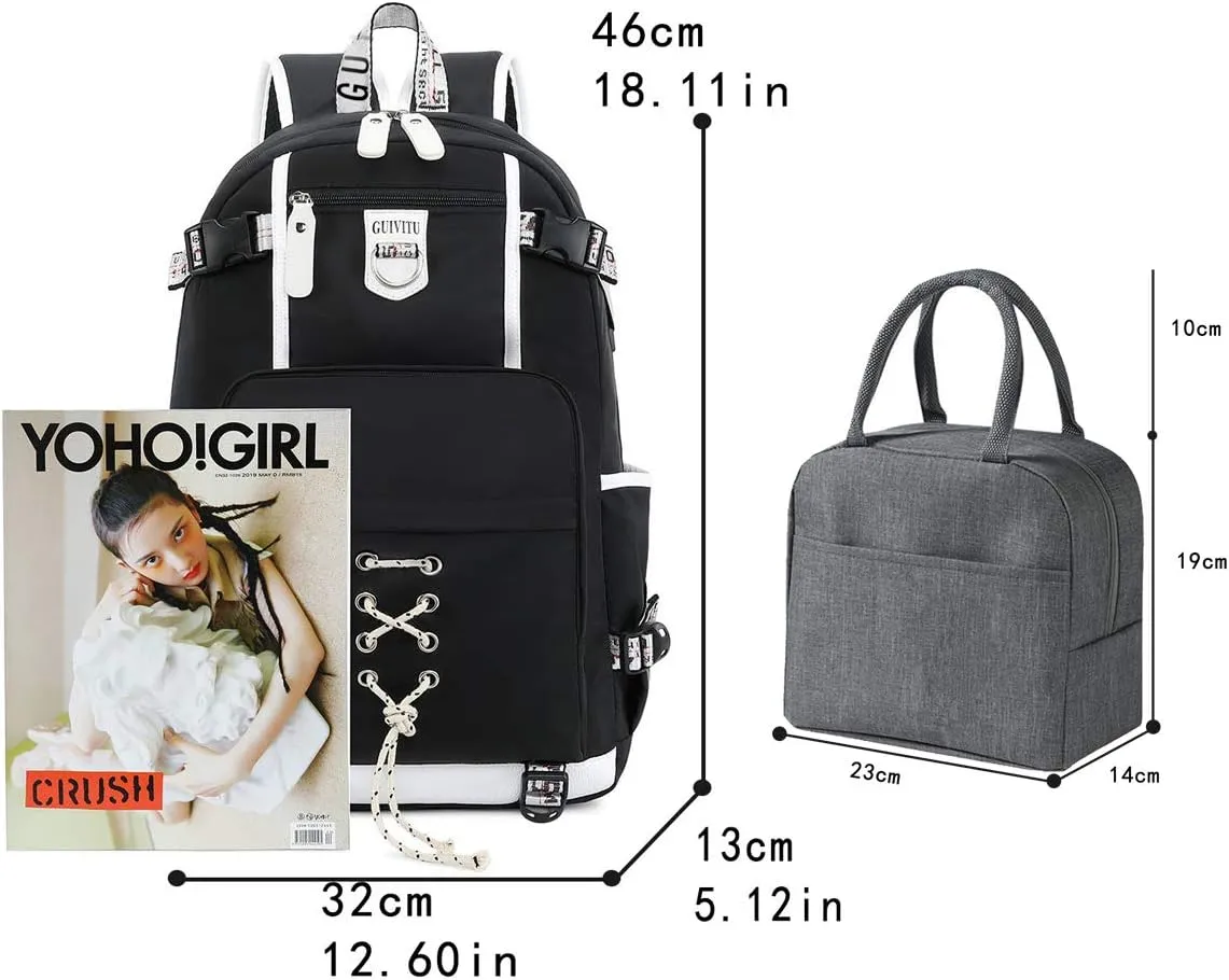 Backpacks for Girls School Bag Children Bookbag Casual Daypack with Lunch bag Set