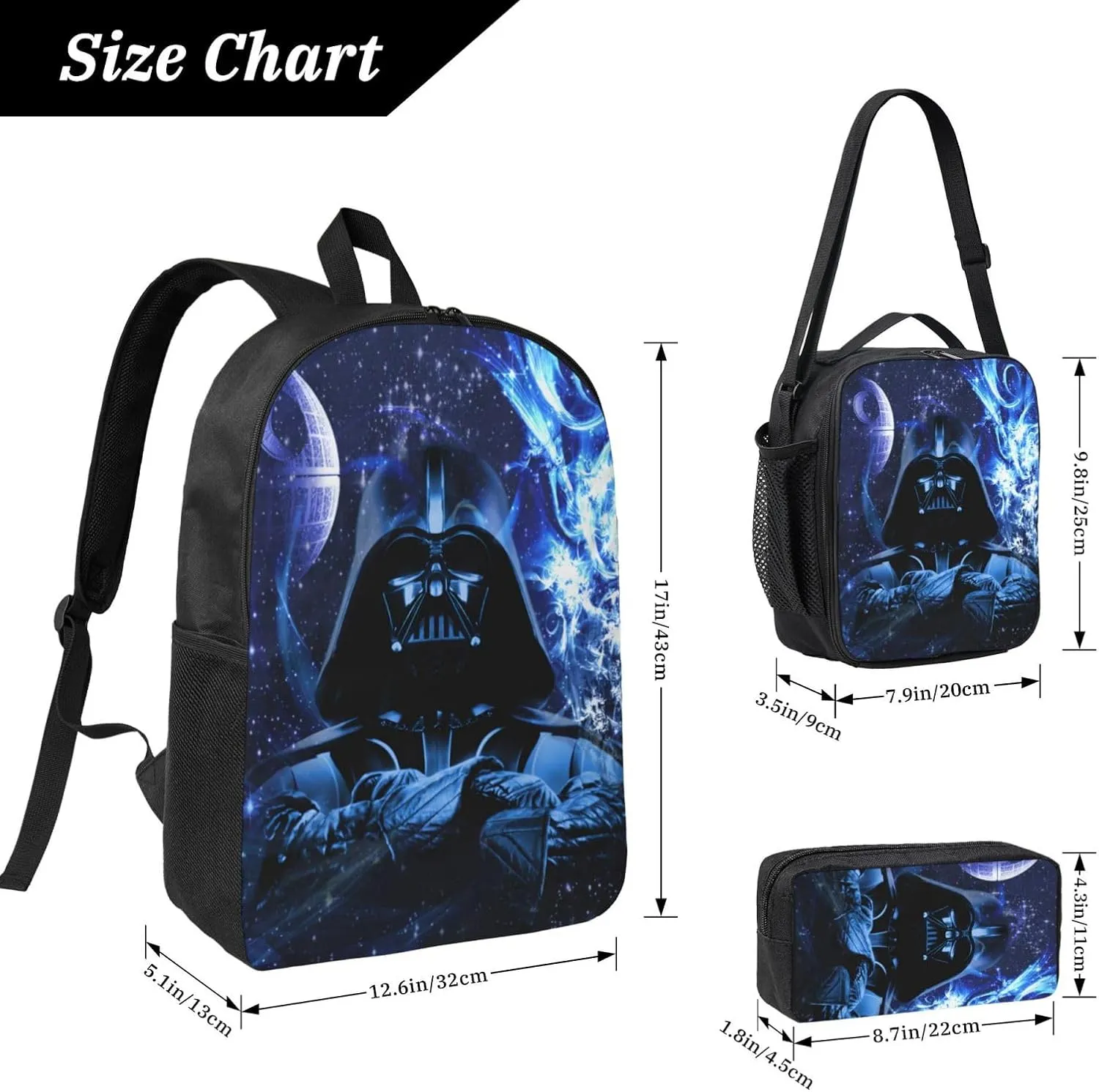 Backpacks Pen Bag Lunch Bag Set Darth Movie Vader Casual Elementary Daypacks Lightweight Elementary Laptop Backpack Camping Travel Bookbag