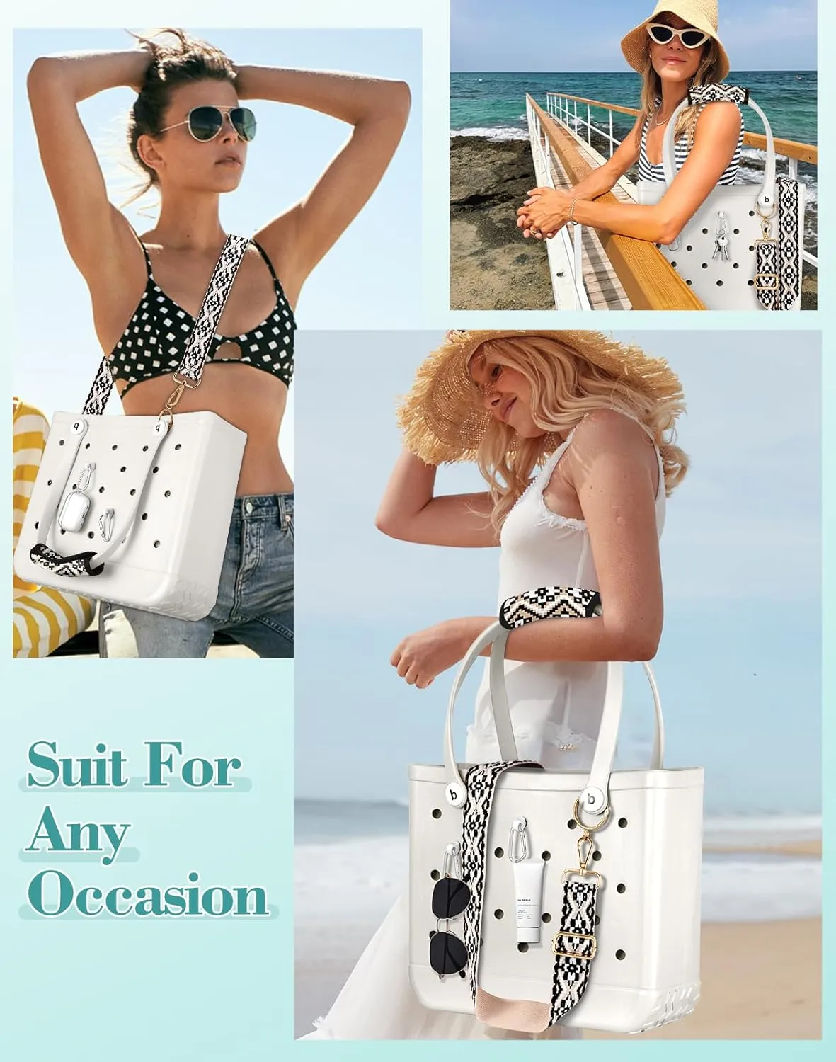 Bag Strap Crossbody Charms for Bogg Bag Accessories - Shoulder Strap Neoprene Luggage Handle Wrap for Suitcase & 2 Key Holders Cross