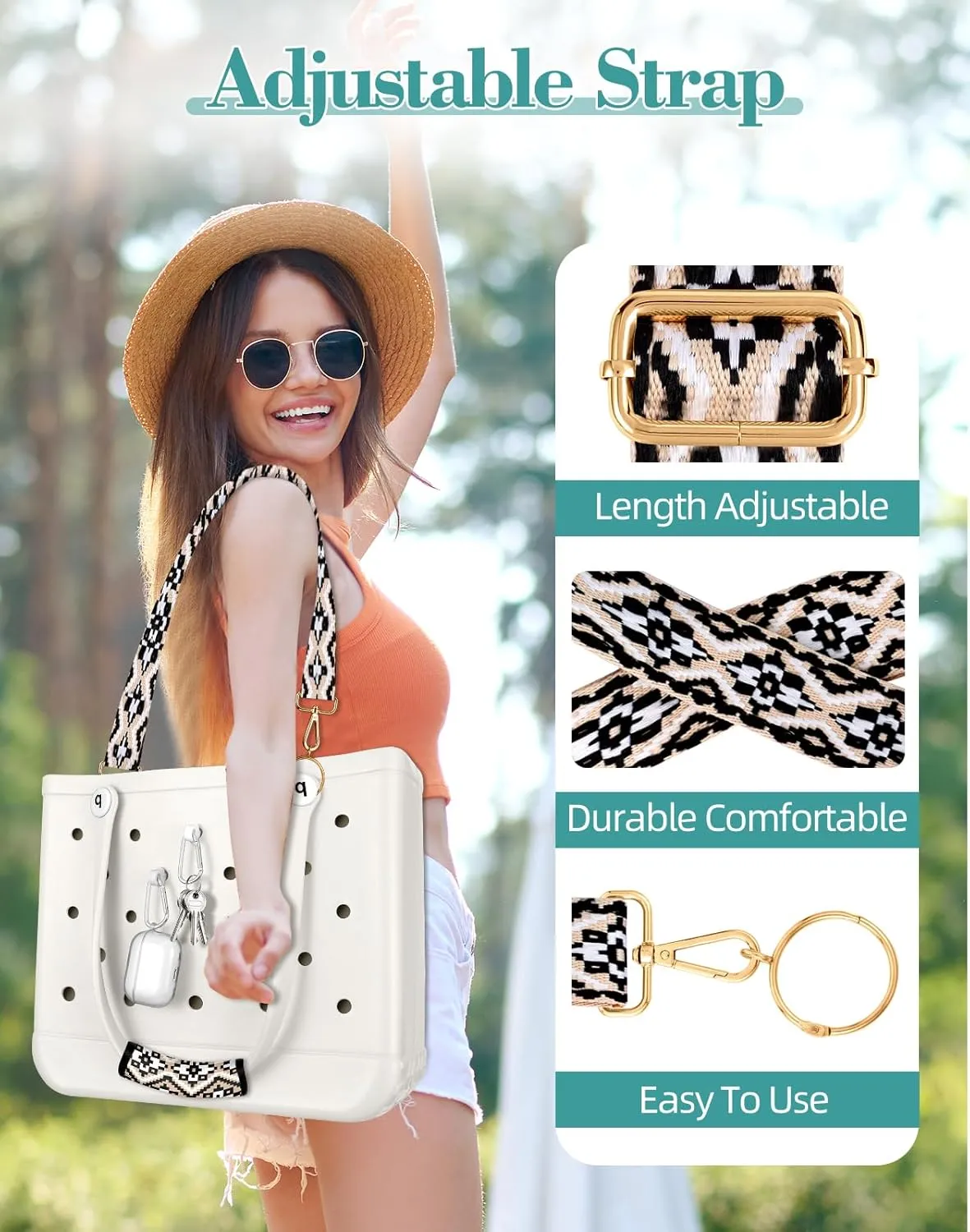 Bag Strap Crossbody Charms for Bogg Bag Accessories - Shoulder Strap Neoprene Luggage Handle Wrap for Suitcase & 2 Key Holders Cross