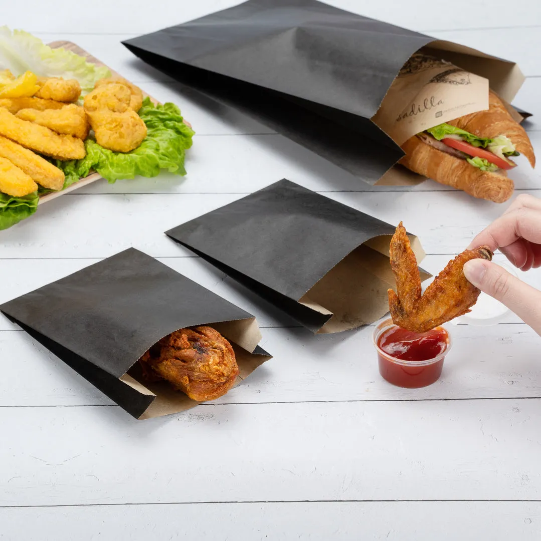 Bag Tek Black Paper French Fry / Snack Bag - 4 1/4" x 1 1/2" x 6 1/4" - 100 count box