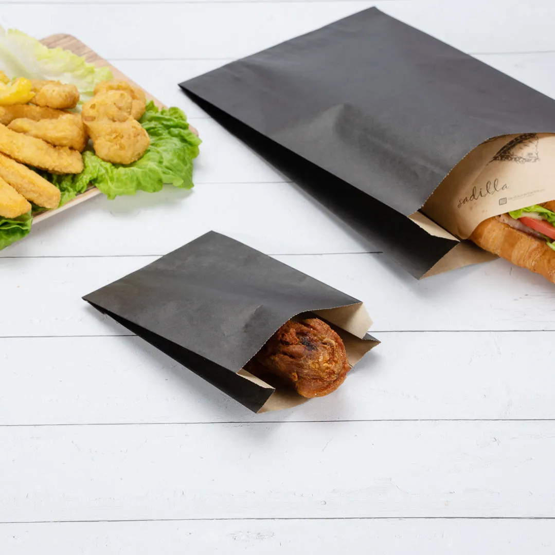 Bag Tek Black Paper French Fry / Snack Bag - 4 1/4" x 1 1/2" x 6 1/4" - 100 count box