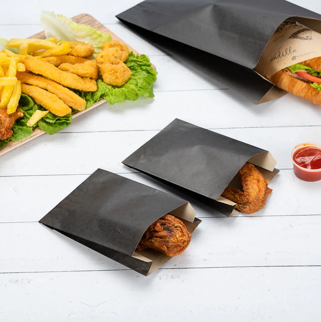 Bag Tek Black Paper French Fry / Snack Bag - 4 1/4" x 1 1/2" x 6 1/4" - 100 count box