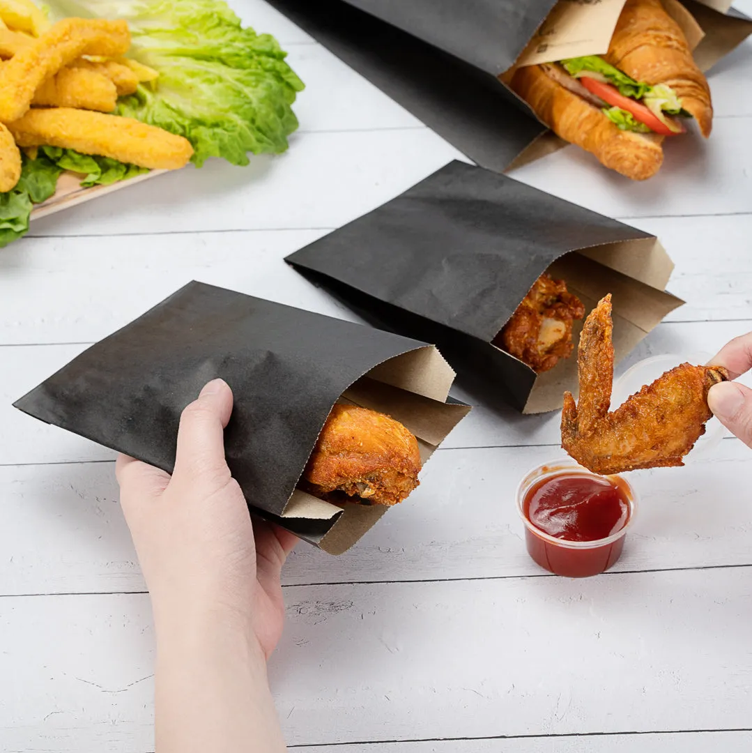 Bag Tek Black Paper French Fry / Snack Bag - 4 1/4" x 1 1/2" x 6 1/4" - 100 count box