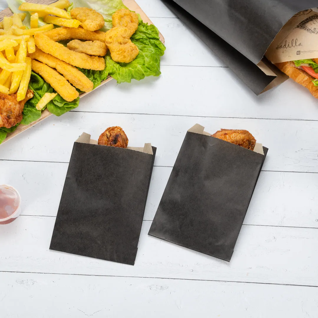Bag Tek Black Paper French Fry / Snack Bag - 4 1/4" x 1 1/2" x 6 1/4" - 100 count box