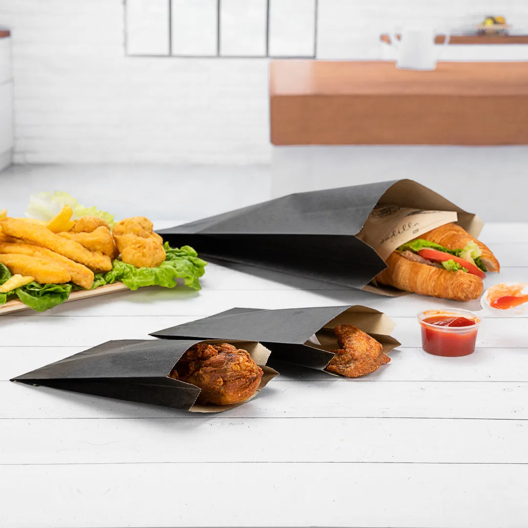 Bag Tek Black Paper French Fry / Snack Bag - 4 1/4" x 1 1/2" x 6 1/4" - 100 count box