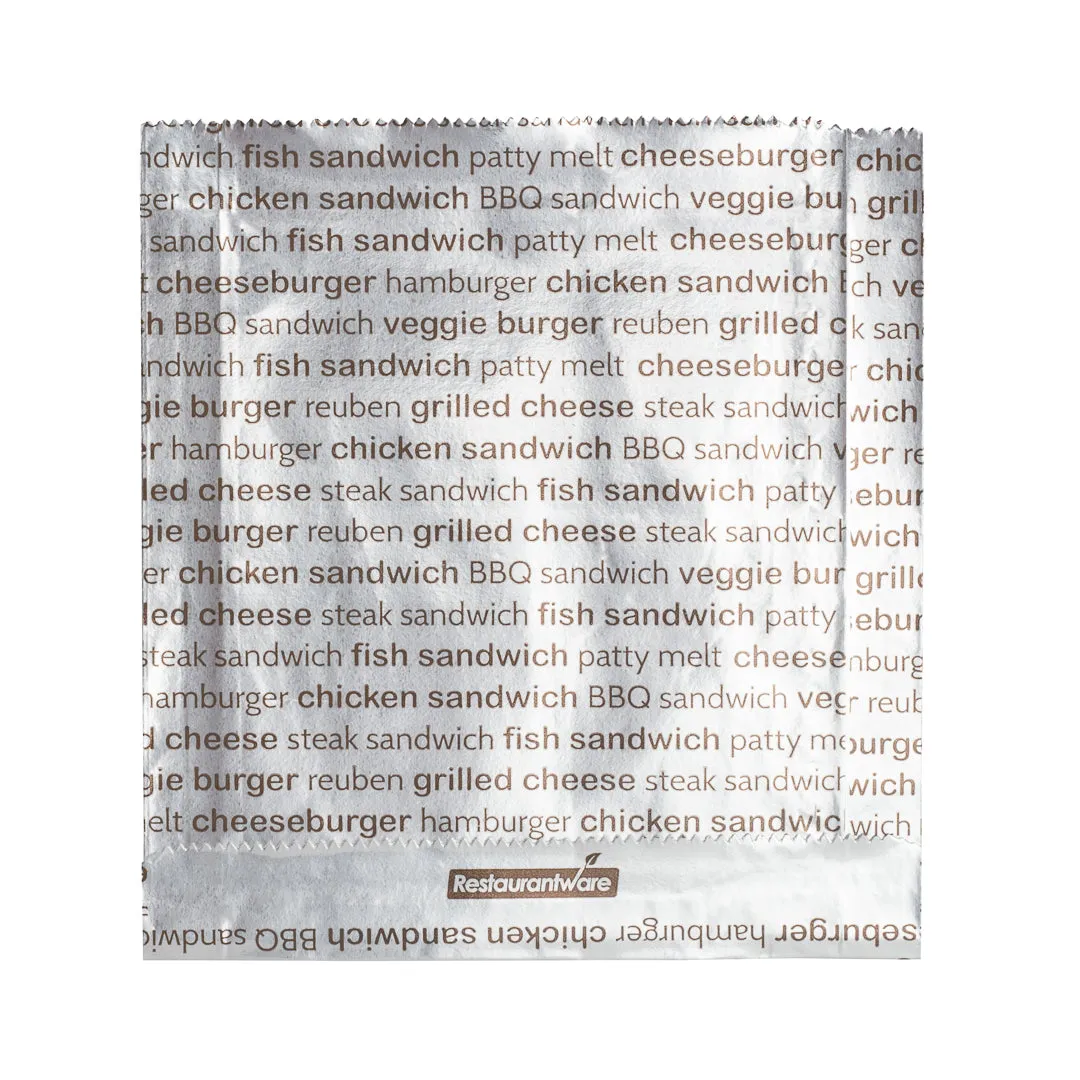 Bag Tek Paper Printed Burger Foil Bag - 6" x 1 1/4" x 6 1/2" - 100 count box