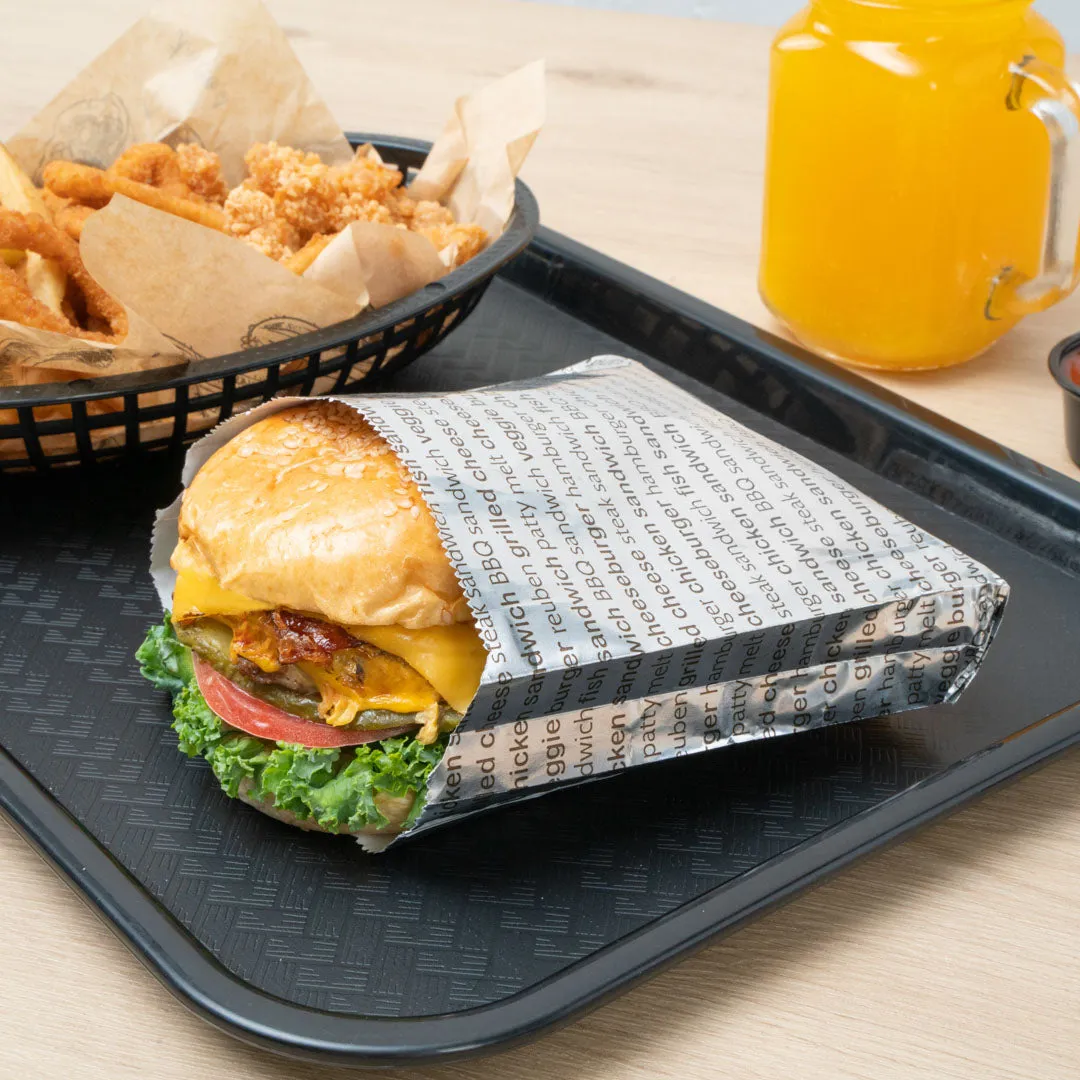 Bag Tek Paper Printed Burger Foil Bag - 6" x 1 1/4" x 6 1/2" - 100 count box