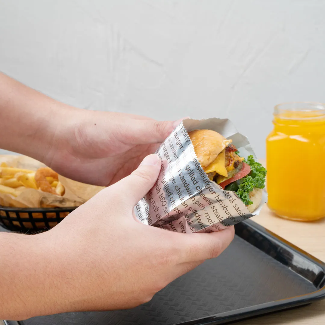Bag Tek Paper Printed Burger Foil Bag - 6" x 1 1/4" x 6 1/2" - 100 count box