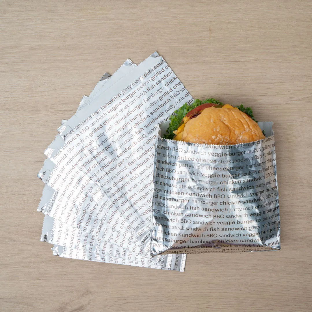 Bag Tek Paper Printed Burger Foil Bag - 6" x 1 1/4" x 6 1/2" - 100 count box