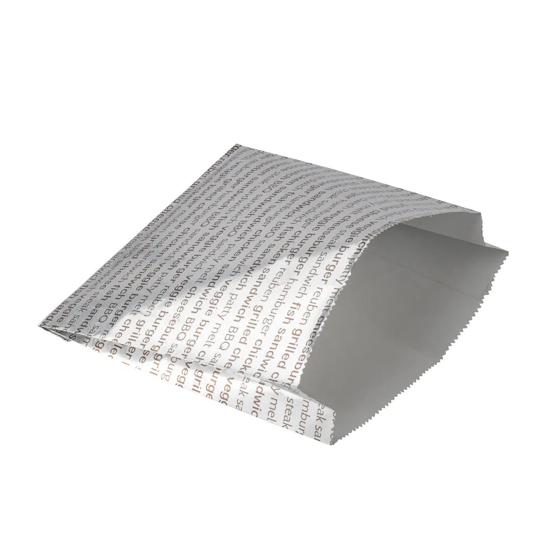 Bag Tek Paper Printed Burger Foil Bag - 6" x 1 1/4" x 6 1/2" - 100 count box