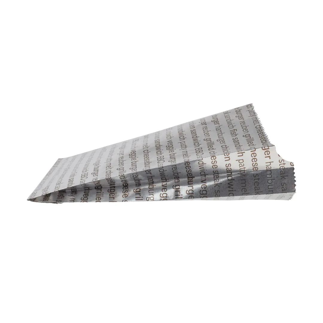 Bag Tek Paper Printed Burger Foil Bag - 6" x 1 1/4" x 6 1/2" - 100 count box