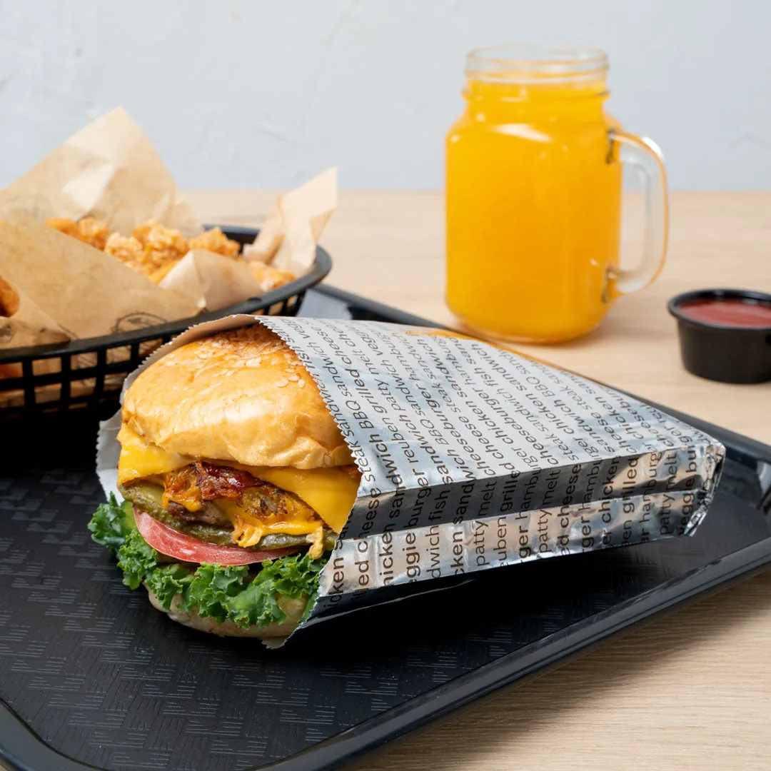 Bag Tek Paper Printed Burger Foil Bag - 6" x 1 1/4" x 6 1/2" - 100 count box