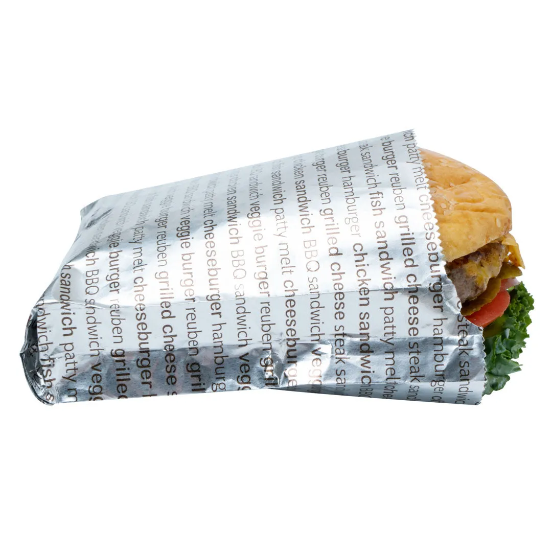 Bag Tek Paper Printed Burger Foil Bag - 6" x 1 1/4" x 6 1/2" - 100 count box