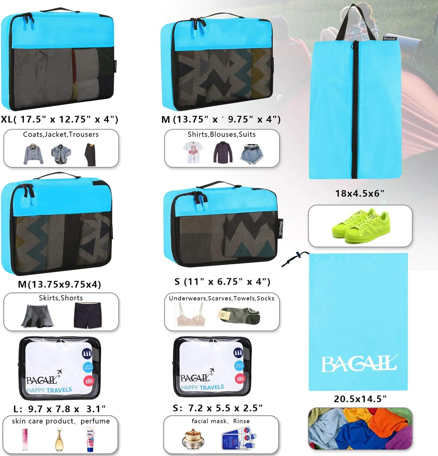 BAGAIL 8 Set/9 Set Packing Cubes Luggage Packing Organizer for Travel, Suitcase Packing Bags for Travel Accessories