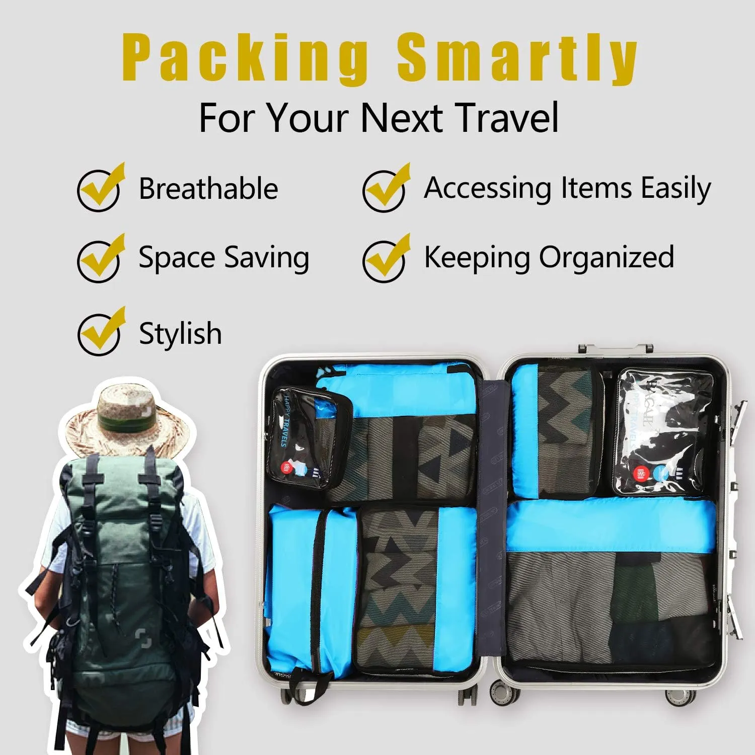 BAGAIL 8 Set/9 Set Packing Cubes Luggage Packing Organizer for Travel, Suitcase Packing Bags for Travel Accessories