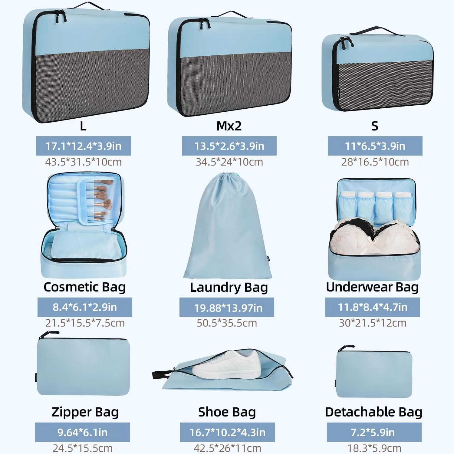 BAGAIL 8 Set/9 Set Packing Cubes Luggage Packing Organizer for Travel, Suitcase Packing Bags for Travel Accessories
