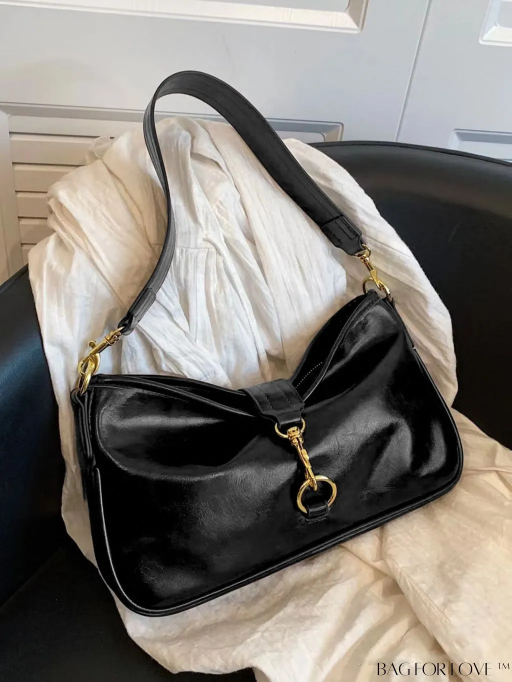 BagForLove - Classic Black PU Shoulder Bag - Timeless and Stylish
