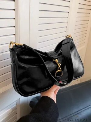 BagForLove - Classic Black PU Shoulder Bag - Timeless and Stylish
