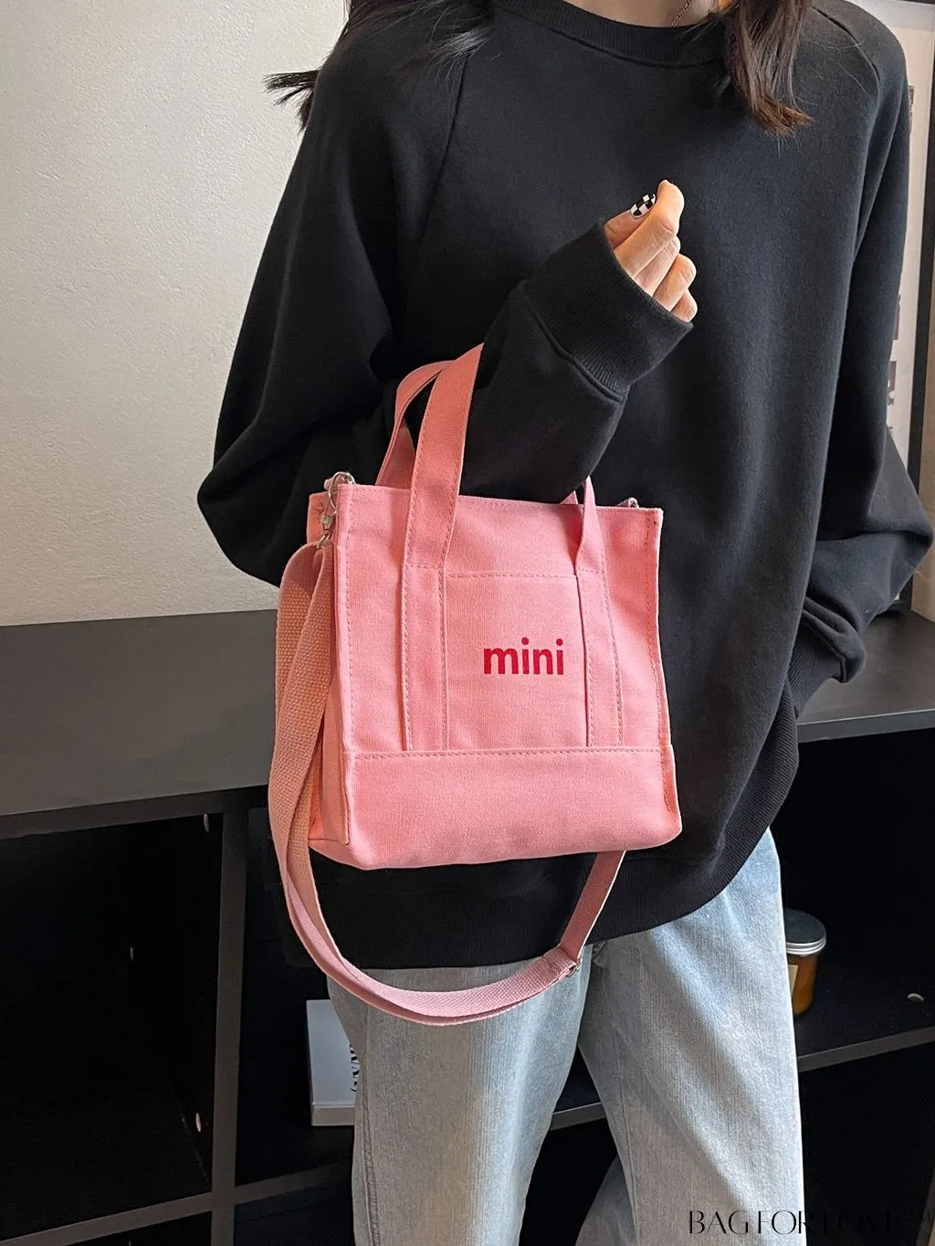 BagForLove - Contemporary Graphic Canvas Square Bag with Minimalist Letter Design