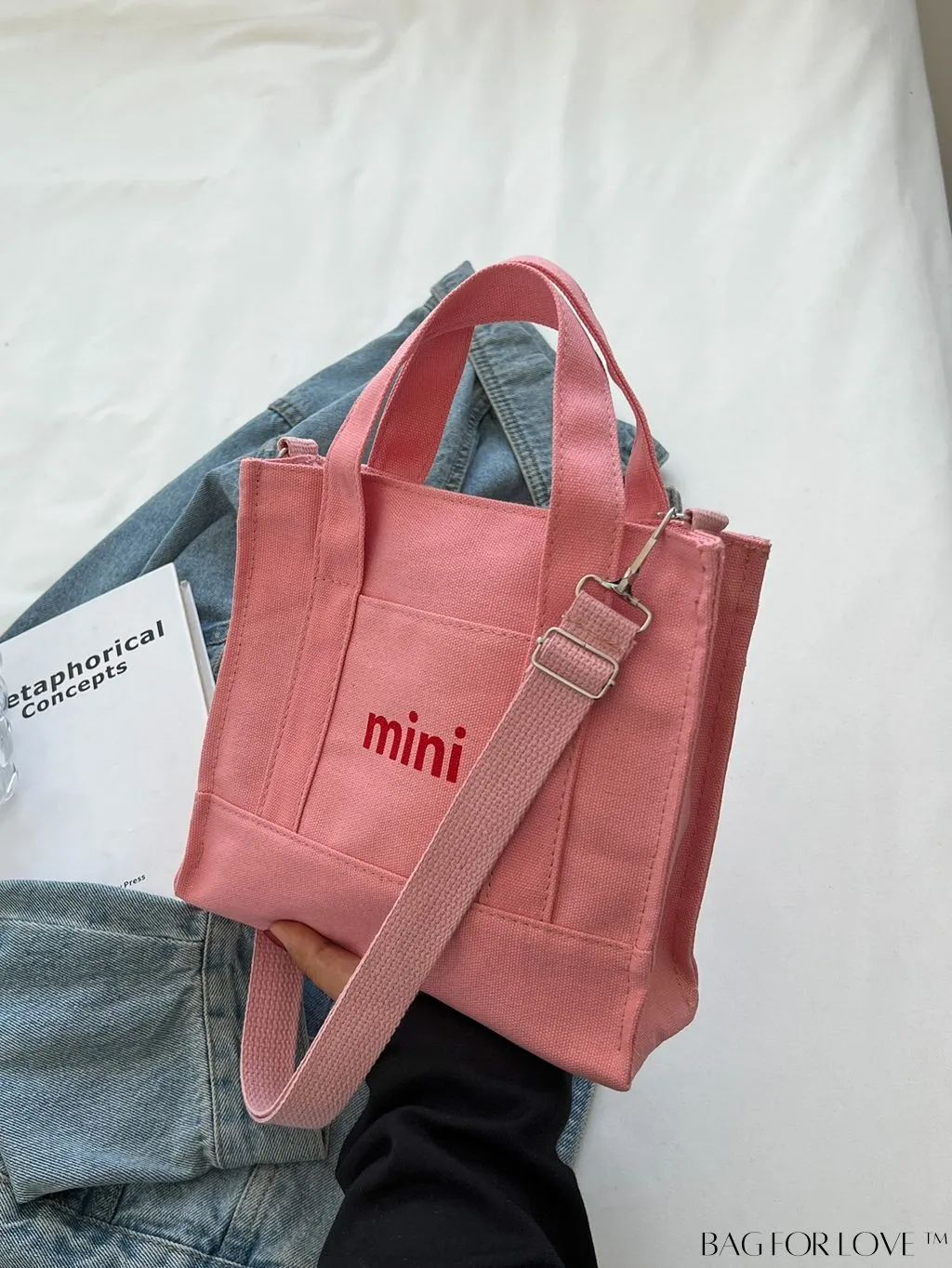 BagForLove - Contemporary Graphic Canvas Square Bag with Minimalist Letter Design