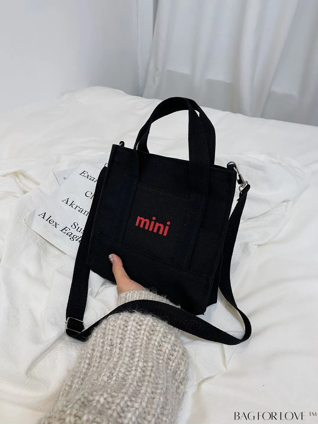 BagForLove - Contemporary Graphic Canvas Square Bag with Minimalist Letter Design