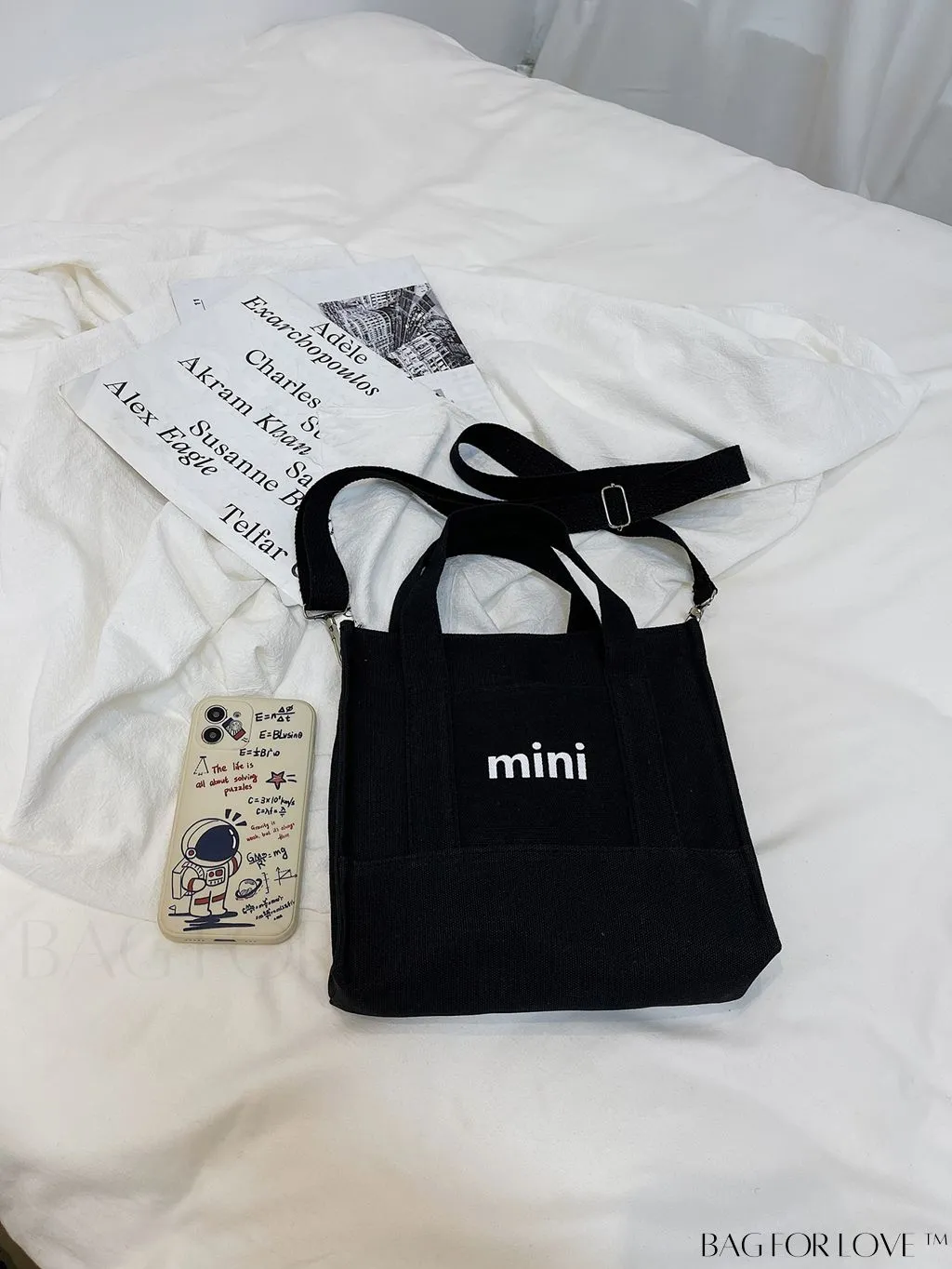 BagForLove - Contemporary Graphic Canvas Square Bag with Minimalist Letter Design