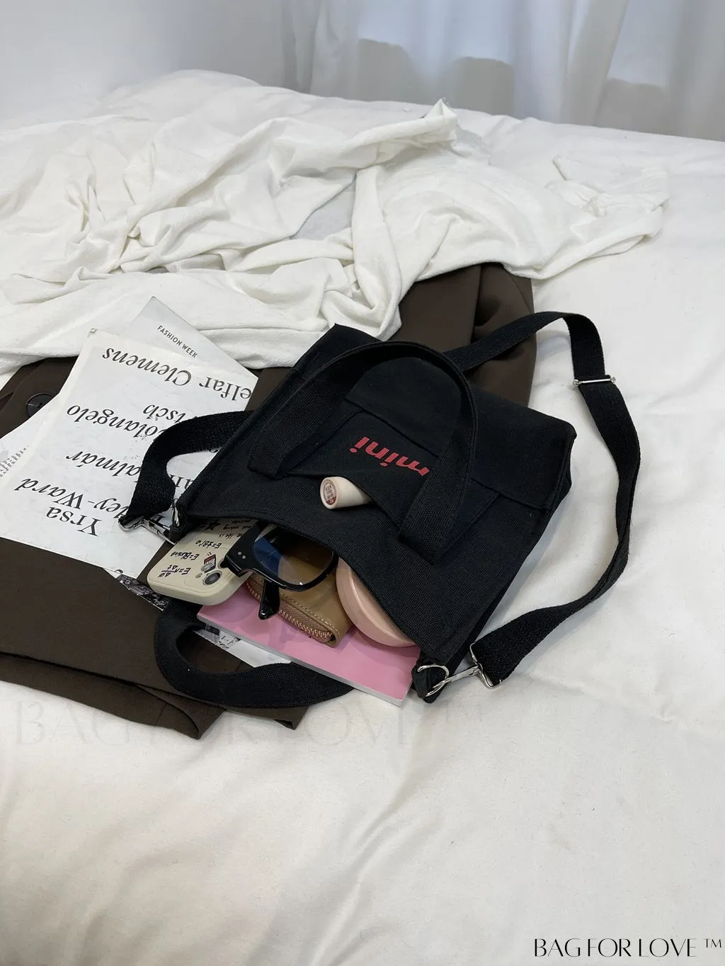 BagForLove - Contemporary Graphic Canvas Square Bag with Minimalist Letter Design