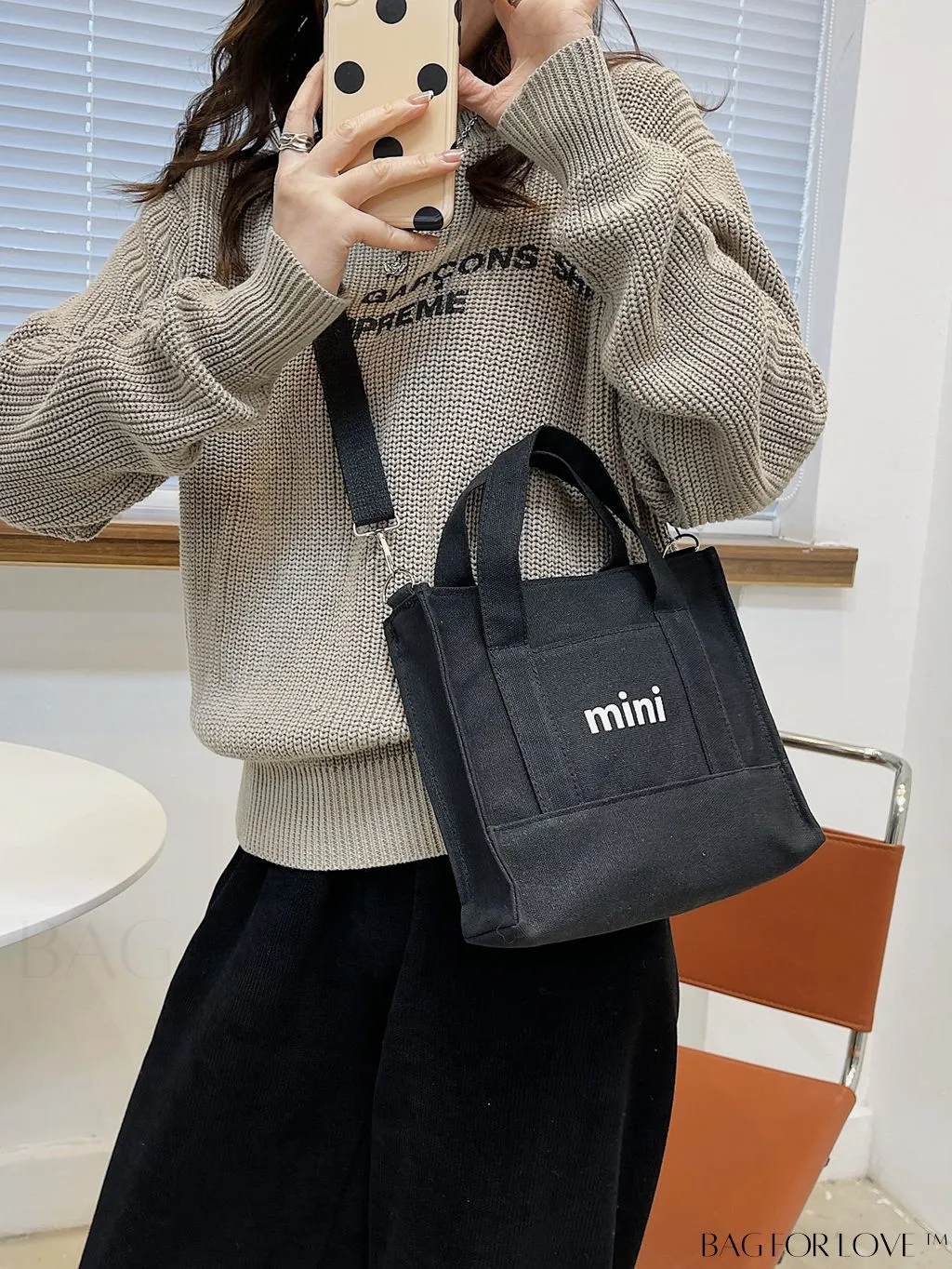 BagForLove - Contemporary Graphic Canvas Square Bag with Minimalist Letter Design