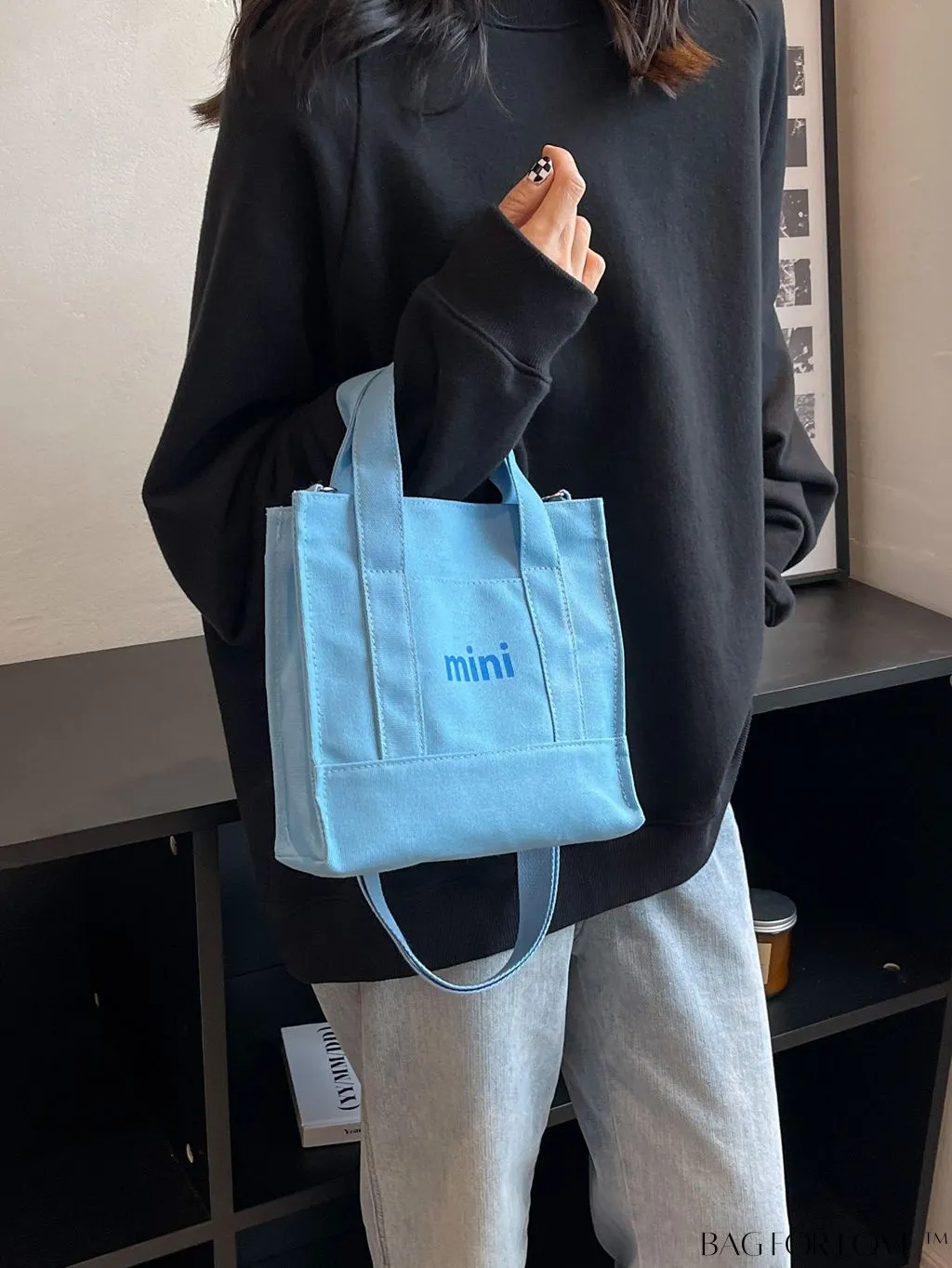 BagForLove - Contemporary Graphic Canvas Square Bag with Minimalist Letter Design