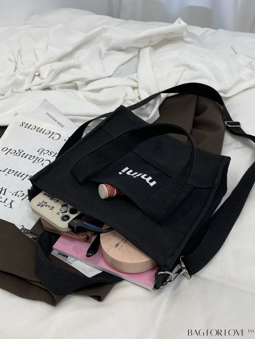BagForLove - Contemporary Graphic Canvas Square Bag with Minimalist Letter Design