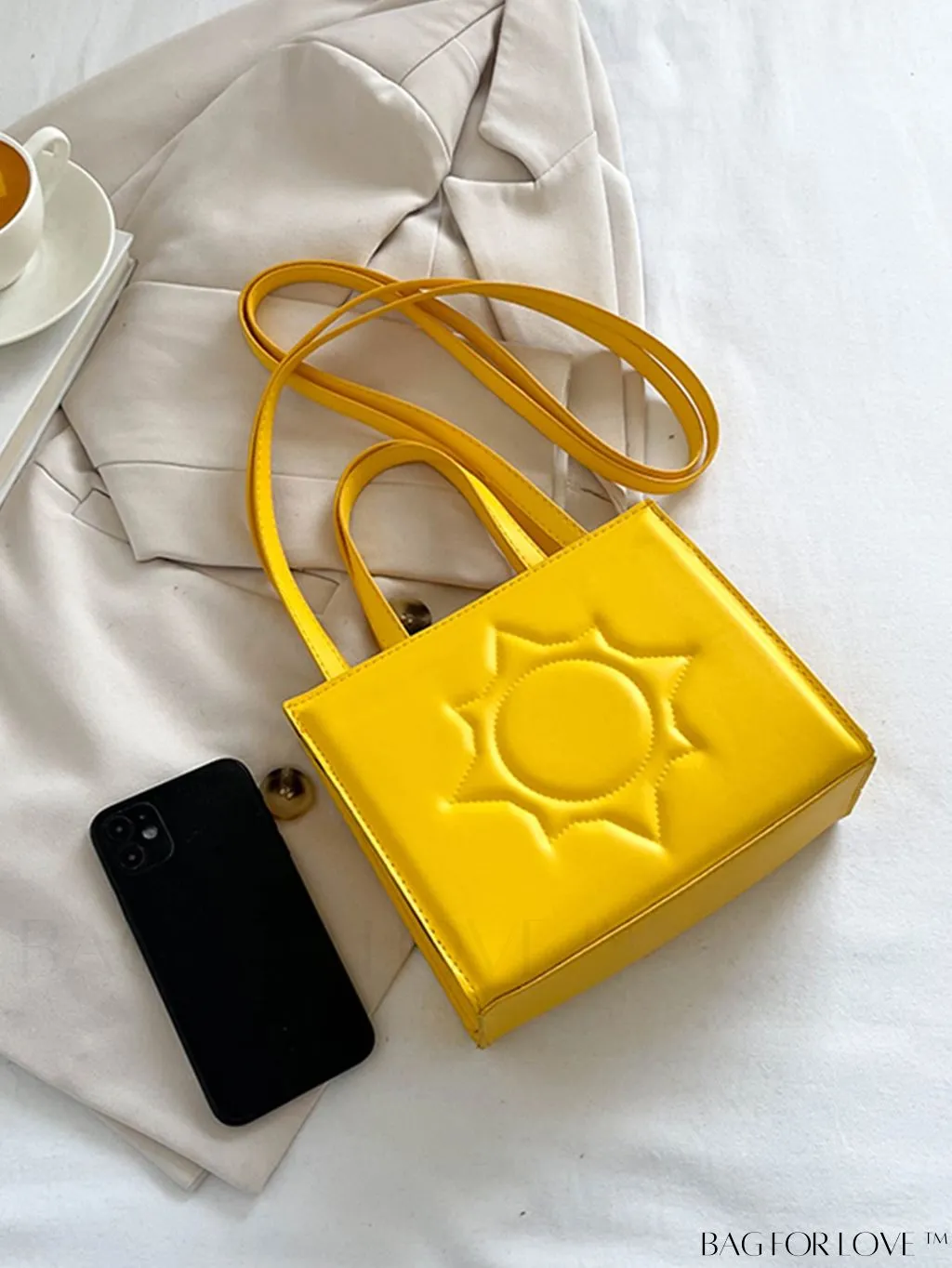 BagForLove - Embossed Square Handbag: Classic Minimalist Shoulder, Crossbody Bag in Solid Colors