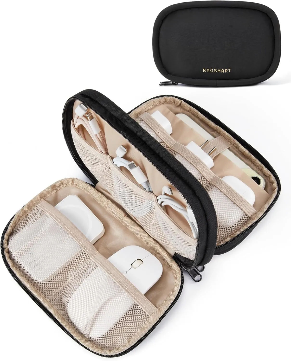 BAGSMART Electronics Organizer Travel Case, Cord Organizer for Women, Travel Cable Bag (Black)