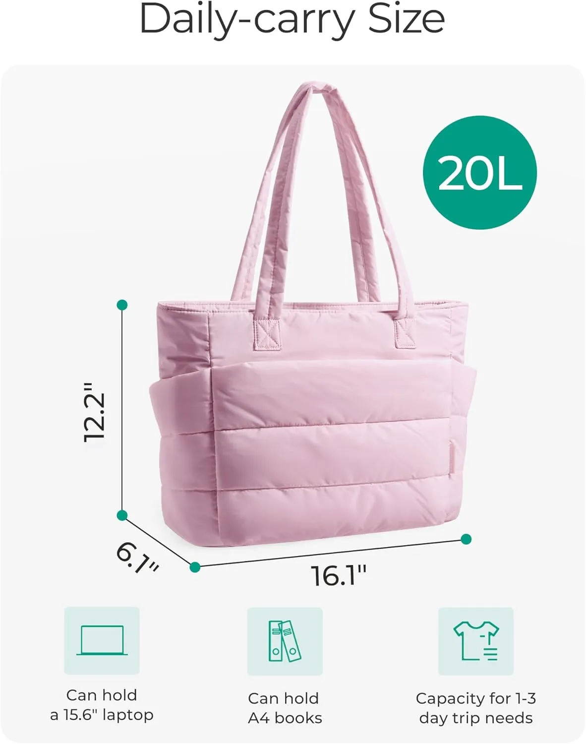 BAGSMART Tote Bag for Women, Lightweight Puffy Tote Bag with Compartments, Quilted Shoulder Bag Handbag for Travel, Work