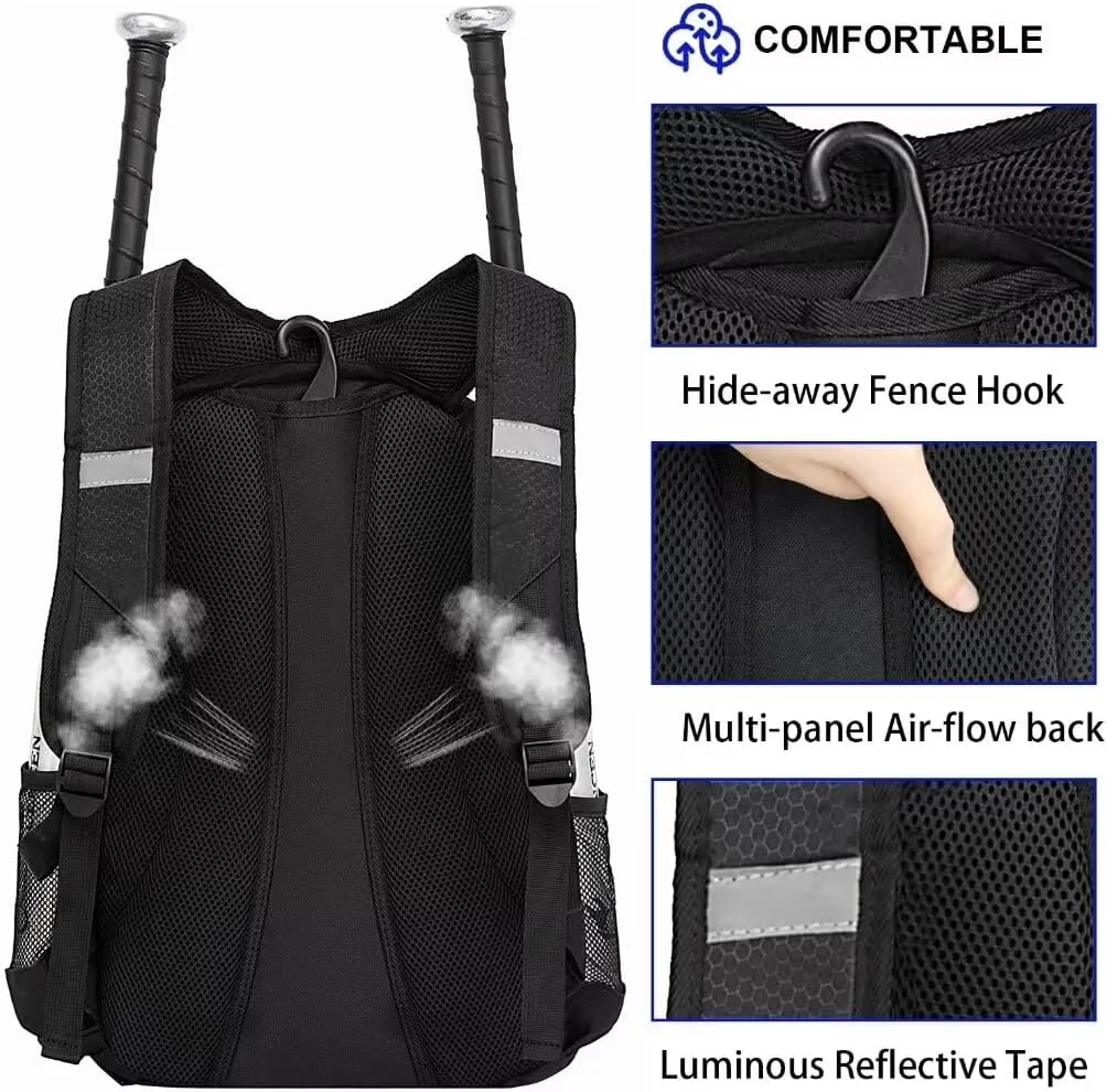 Baseball Bag Softball Backpack - Youth Adult T Ball Bat Equipment Bag with Bat Helmet Holders, Shoe Compartment