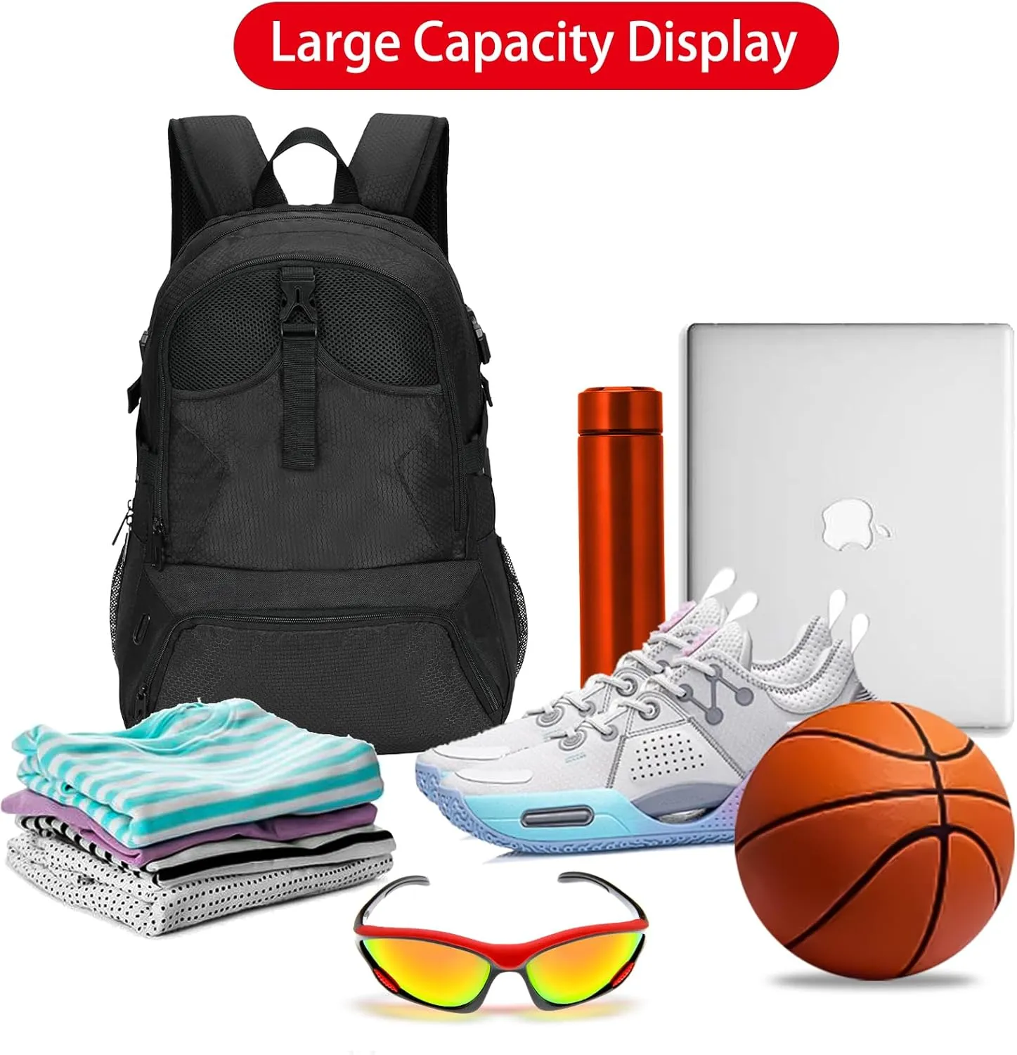 Basketball Backpack for Men-Women, Waterproof Soccer Bag with Large Shoe and Ball Compartment, Sports Equipment Bag for Volleyball, Gym, Outdoor, Travel